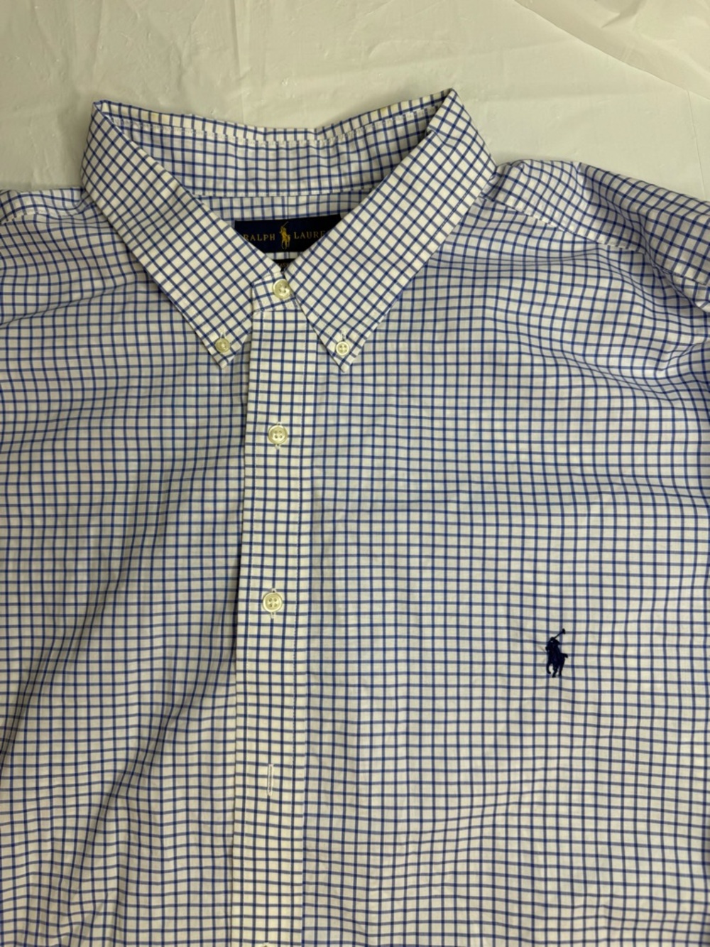 Polo Ralph Lauren Shirt Mens 4XB Blue Check Button Down Easy Care Big Tall